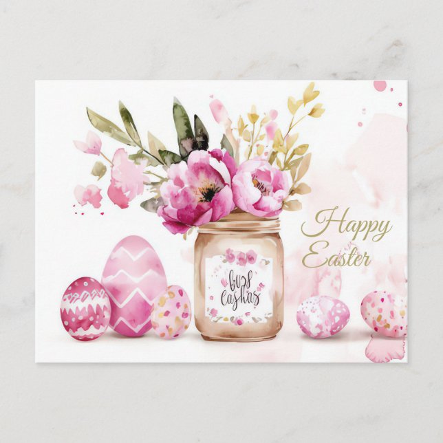 Postal Aquarell Oster Postkarte mit Ostereiern und Blumen (Anverso)
