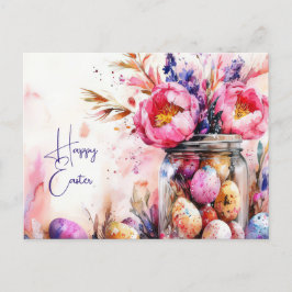 Postal Aquarell Oster Postkarte mit Ostereiern und Blumen