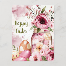 Postal Aquarell Oster Postkarte mit Ostereiern und Blumen