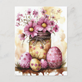 Postal Aquarell Oster Postkarte mit Ostereiern und Blumen