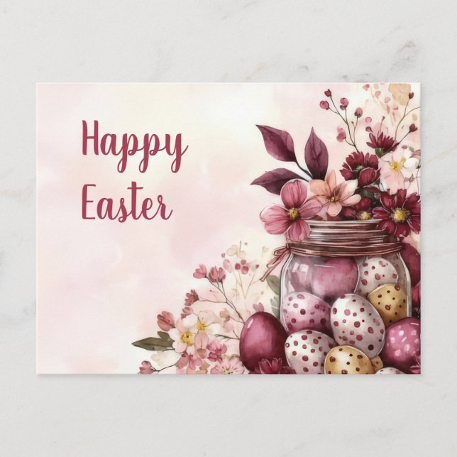 Postal Aquarell Oster Postkarte mit Ostereiern und Blumen (Anverso)