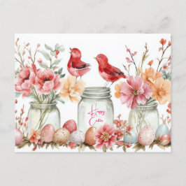 Postal Aquarell Oster Postkarte mit Ostereiern und Blumen