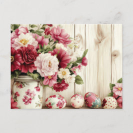Postal Aquarell Oster Postkarte mit Ostereiern und Blumen