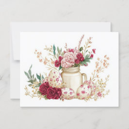 Postal Aquarell Oster Postkarte mit Ostereiern und Blumen