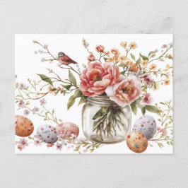 Postal Aquarell Oster Postkarte mit Ostereiern und Blumen