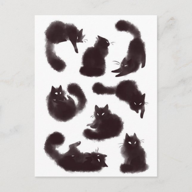 Postal Aquarelle chats noirs (Anverso)
