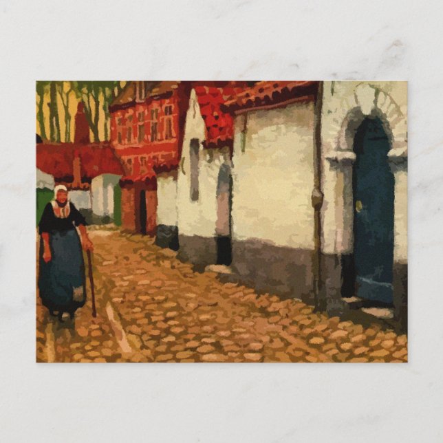 Postal Aquarelle, un callejón tranquilo en Brujas (Anverso)