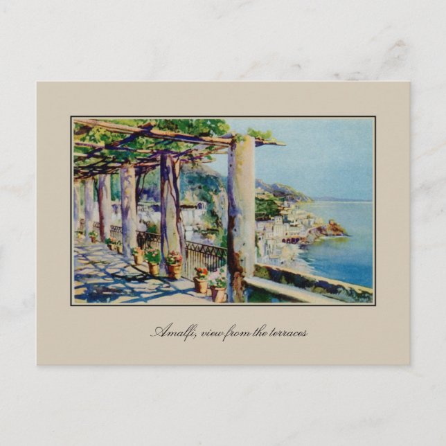 Postal Aquarelle Watercolor Amalfi Golfo De Salerno (Anverso)