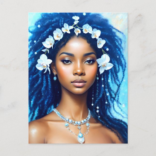 Postal Aquarius Black Woman Zodiac Orchid Art (Anverso)