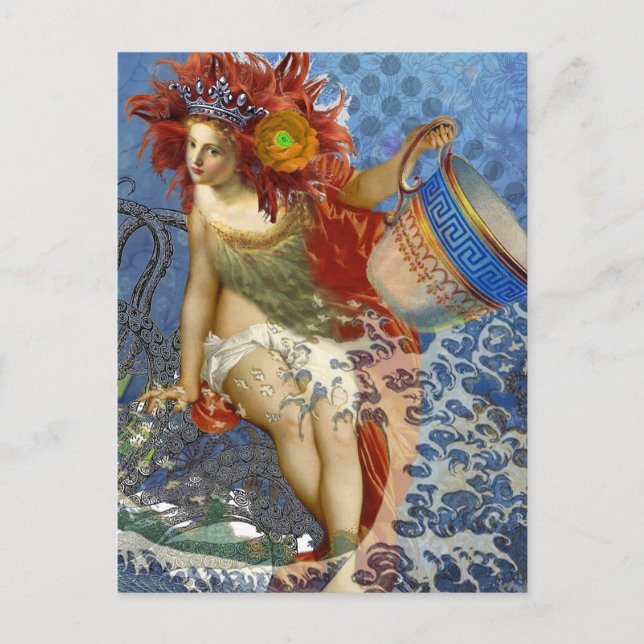 Postal Aquarius Mermaid Arte Gótico Azul (Anverso)