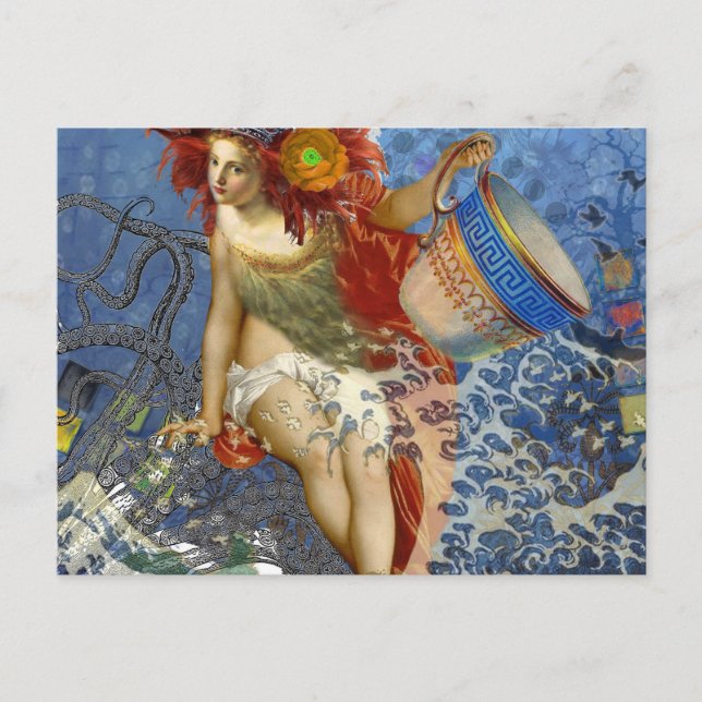 Postal Aquarius Mermaid Arte Gótico Azul (Anverso)