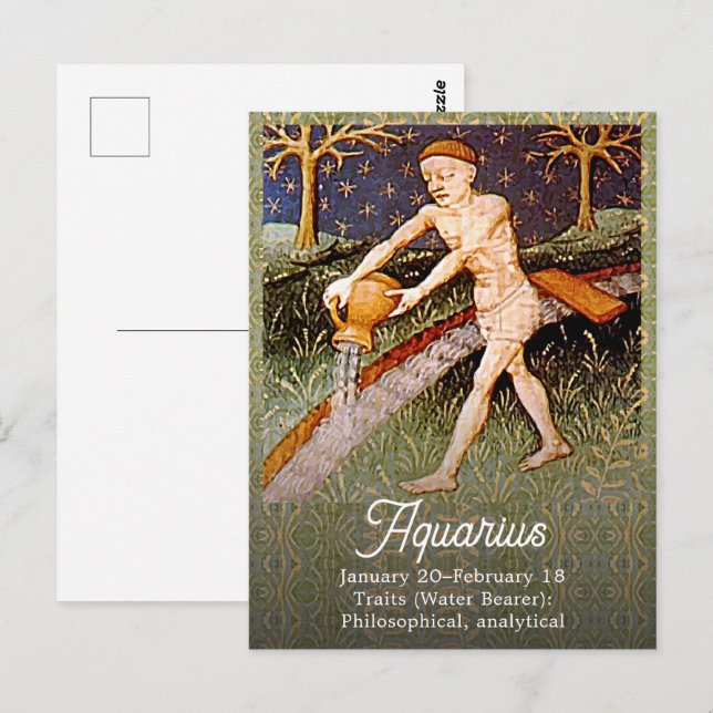 Postal Aquarius Water Bearer Zodiac Rótulo Fiesta de Cump (Anverso / Reverso)