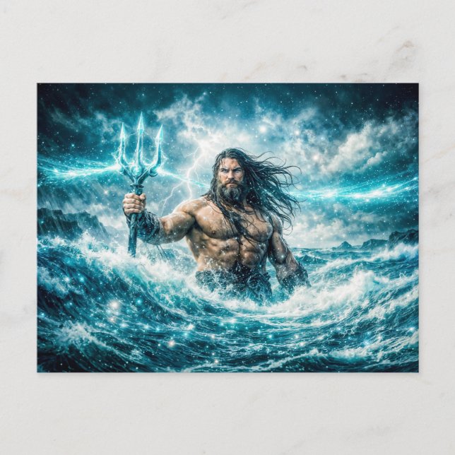 Postal Aquarius Zodiaco con Guerrero Tridente en Océano T (Anverso)