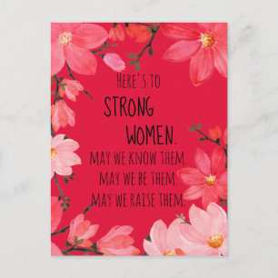 Postal Aquí a las Mujeres Fuertes Floral Rojo Cereza