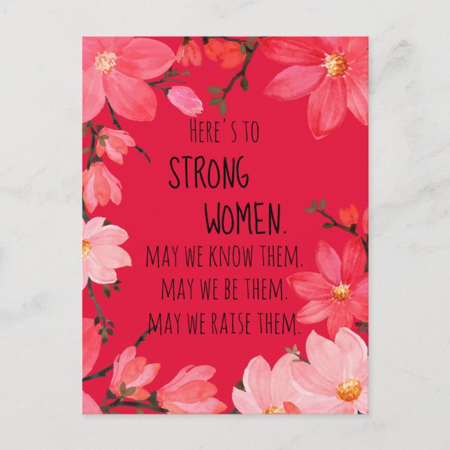 Postal Aquí está a las Mujeres Fuertes Floral Rojo Cereza (Anverso)