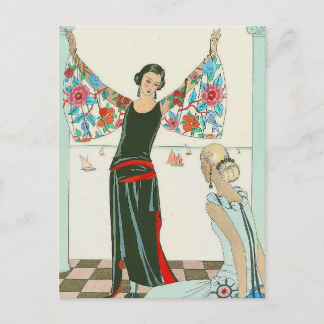 Postal Aquí están mis alas por George Barbier (Anverso)