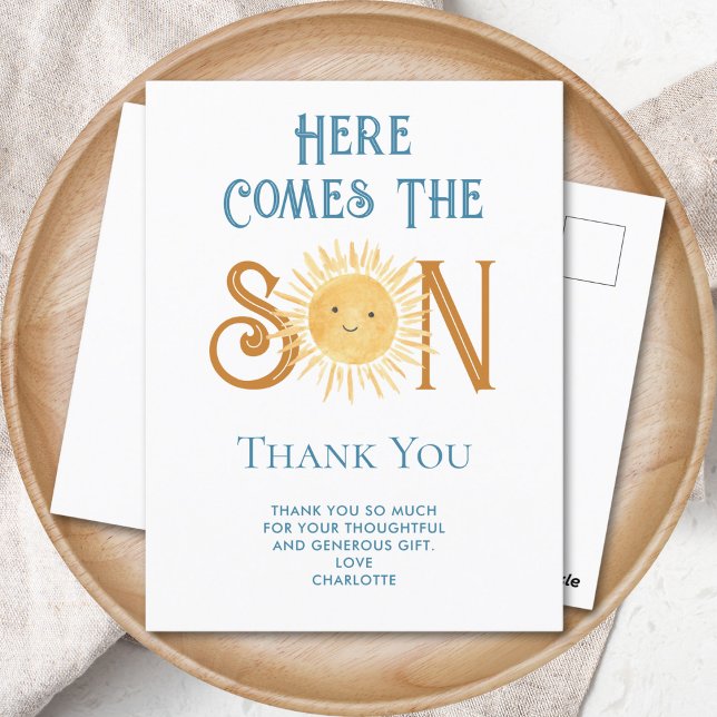Postal Aquí Viene El Hijo Baby Shower Gracias (Subido por el creador)