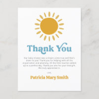 Aquí viene el hijo retro niño bebé ducha Gracias