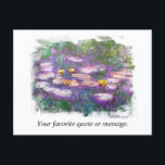 Postal ** AR23 Monet Lily Pads Bella Artes Pond Personali<br><div class="desc">POSTCARD POST CARD ) Monet clásico con un marco de borde blanco abstracto. Texto a Personalizar y Personalizar como desee. Elegante Femenino Romántico De Pintura Floral Femenina Con Mejoramiento Energético, Único Creativo Vintage Moderno y Romántico. Diseño Bella Artes manipulado digitalmente. (BUSCAR AR23 para diseños similares) El es un Shabby Chic...</div>