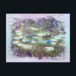 Postal ** AR23 Monet Lily Pads Pond Old Gold HandWritings<br><div class="desc">POSTCARD POST CARD ) Monet clásico con la vieja letra falsa de oro y un sutil fondo de Pastel arcoiris. El fondo es dulce Pastel y arcoíris en color. El Monet Lilies / Lotus son de color turquesa. Elegante Femenino Romántico Ephemera Floral Pintura Artista Único Creativo Moderno y Romántico Vintage...</div>