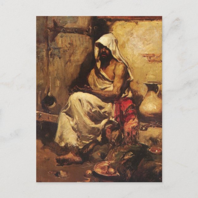 Postal Árabe examinando una pistola de Sorolla (Anverso)