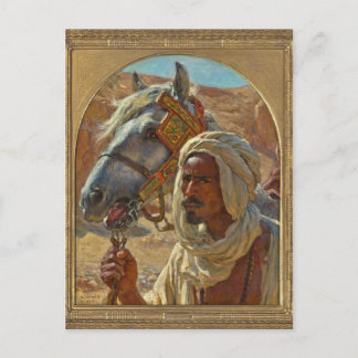 Postal Árabe y su caballo por Dinet