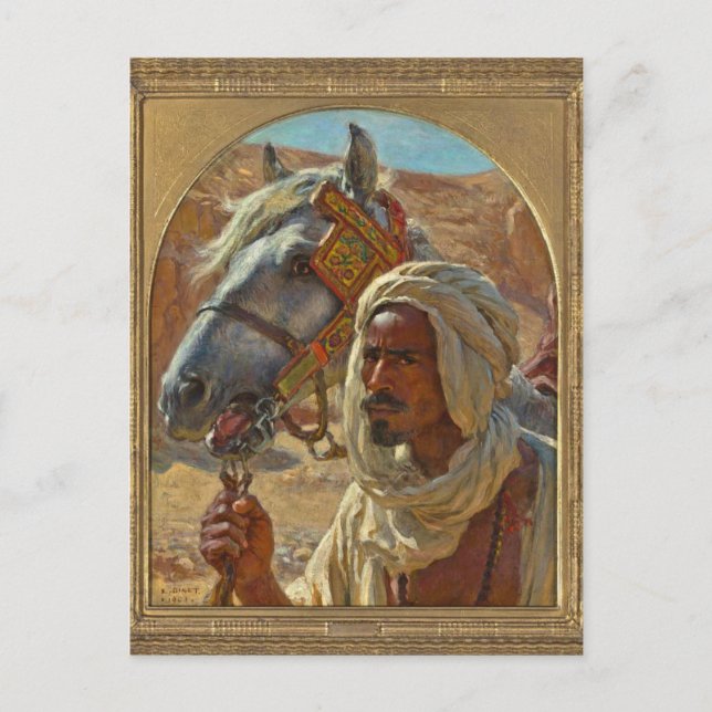 Postal Árabe y su caballo por Dinet (Anverso)