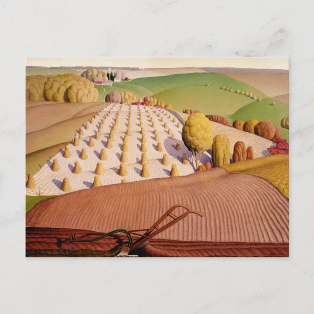 Postal Arado de otoño, 1931 por Grant Wood (Anverso)