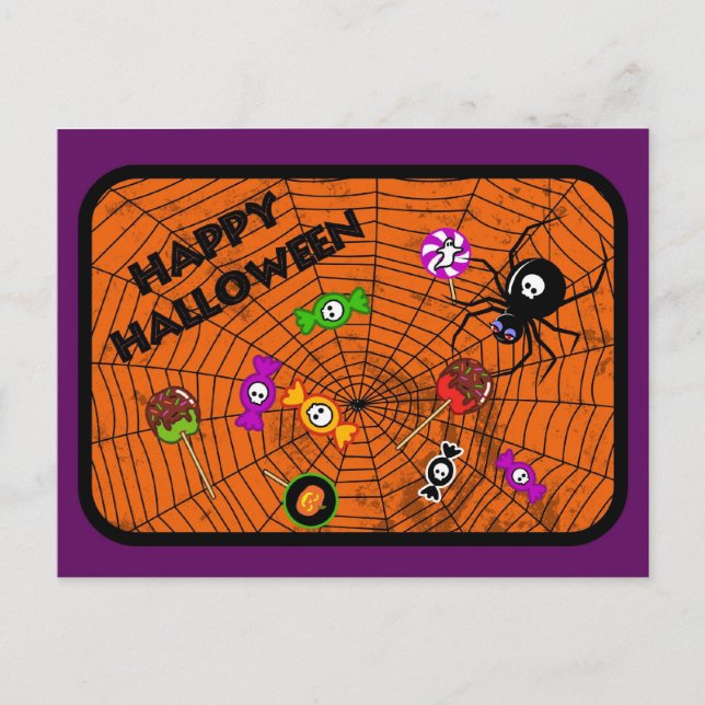 Postal Araña con caramelos (Anverso)