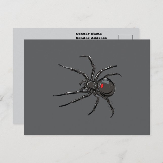 Postal Araña de viuda negra arte original de dibujo (Anverso / Reverso)