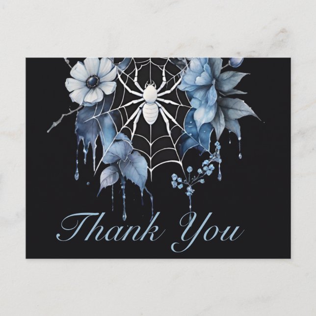 Postal Araña floral azul gótica (Anverso)