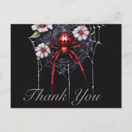 Postal Araña floral gótica roja y negra gracias