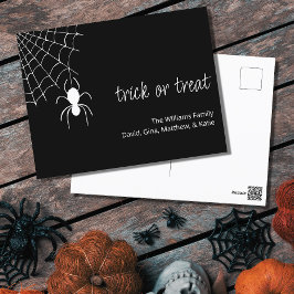 Postal Araña gótica de Halloween Festividad Blanca Negra