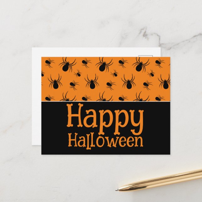 Postal Arañas Feliz Fiesta de Halloween Negro Naranja Per (Anverso/Reverso In Situ)