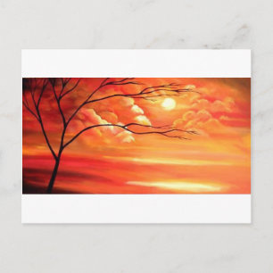 Postal Árbol abstracto y atardecer rojo