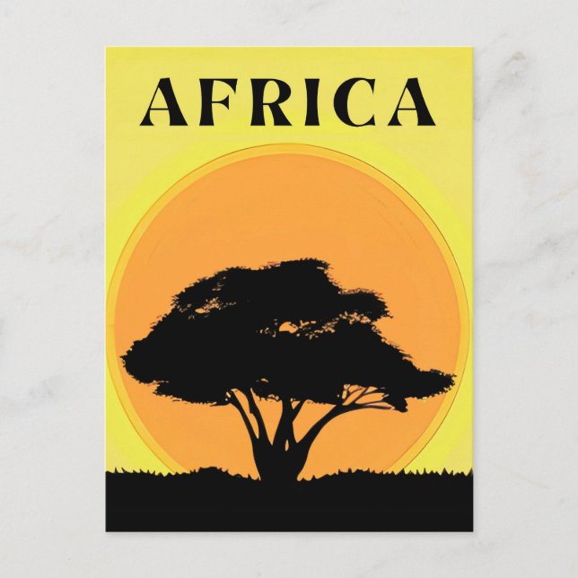 Postal Árbol africano de acacia contra atardecer Naranja (Anverso)