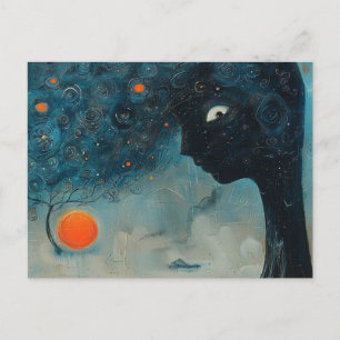 Postal Árbol azul con cara