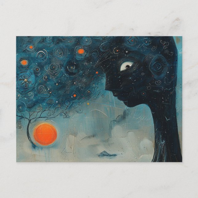 Postal Árbol azul con cara (Anverso)