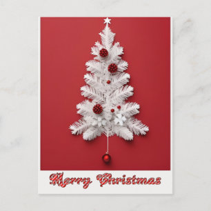 Postal ✨ Árbol Blanco Festivo Adornos Rojos Estrella de N