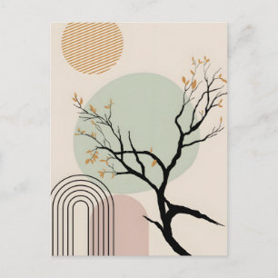 Postal Árbol Boho Minimalista y Sol Geométrico