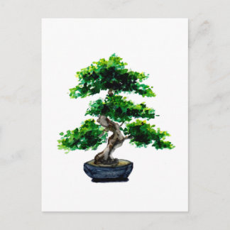 Postal Árbol Bonsai de color de agua japonés
