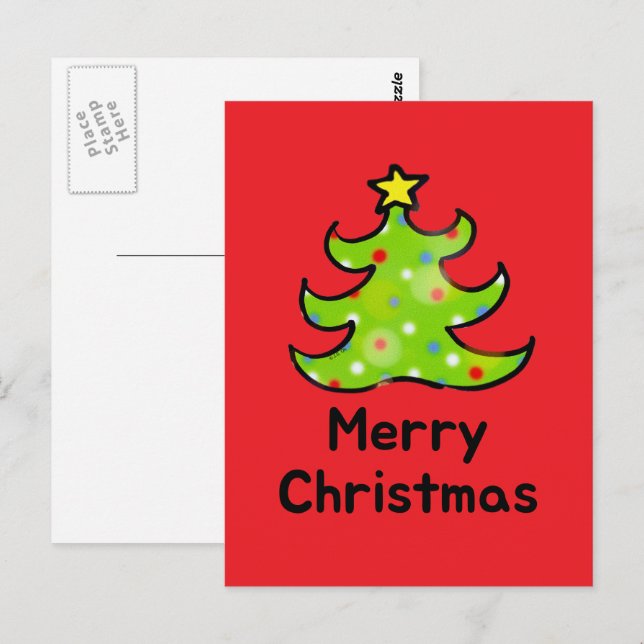 Postal Árbol caprichoso de Feliz Navidad (Anverso / Reverso)