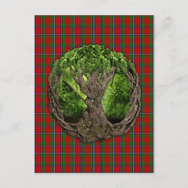 Postal Árbol Celta De La Vida Y Clan Sinclair Tartán (Anverso)