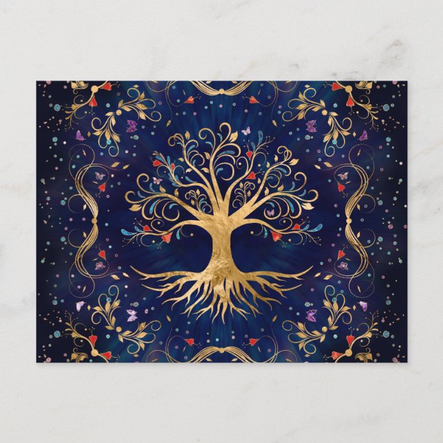 Postal Árbol colorido de la vida - Yggdrasil (Anverso)