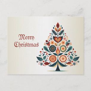 Postal Árbol Colorido de Navidad Arte Popular Escandinavo