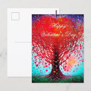 Postal Árbol con corazones cayendo San Valentín