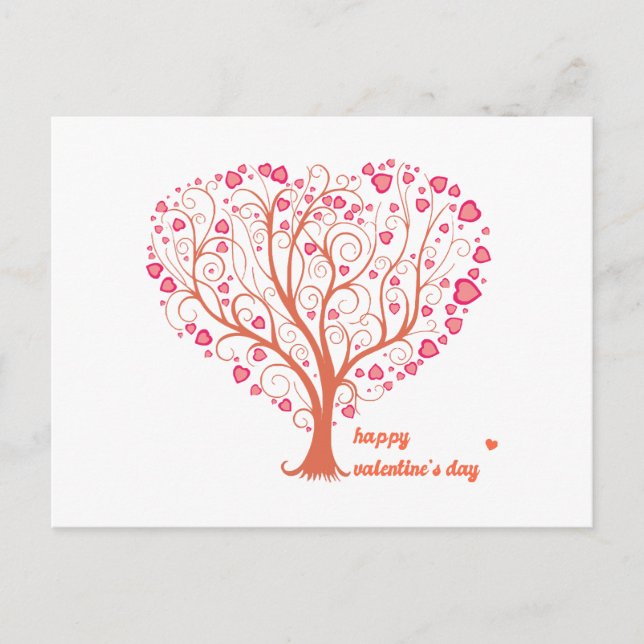 Postal Árbol Corazón Feliz Día de San Valentín (Anverso)