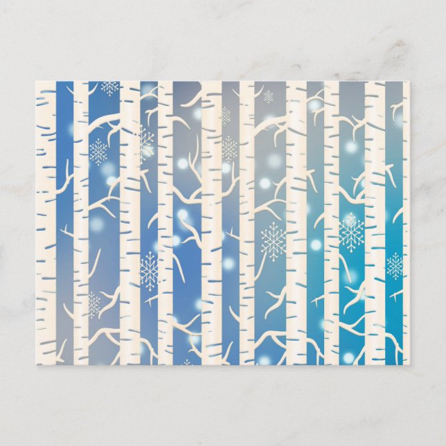 Postal Árbol de abedul rosa y azul navideño con copo de n (Anverso)