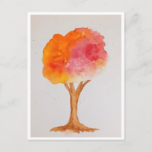 Postal Árbol de acuarela cosecha de otoño follaje de otoñ (Anverso)