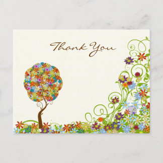 Postal Árbol de amor de flores patchwork Gracias PostCard